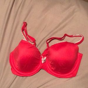 A bright Red VS Lined Demi bra size 38B